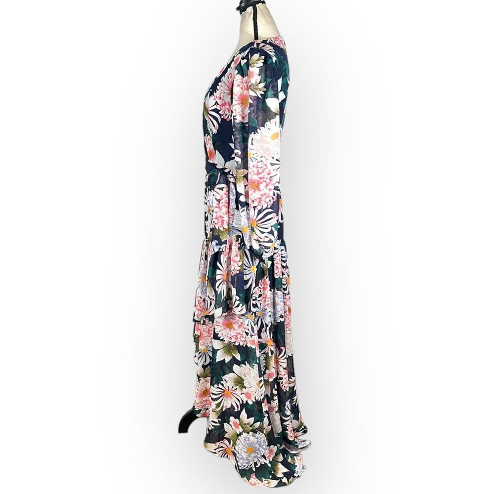 Eliza J Floral Long Sleeve High-Low Faux Wrap Dress Women's 8 Blue Floral NWT - Picture 4 of 12